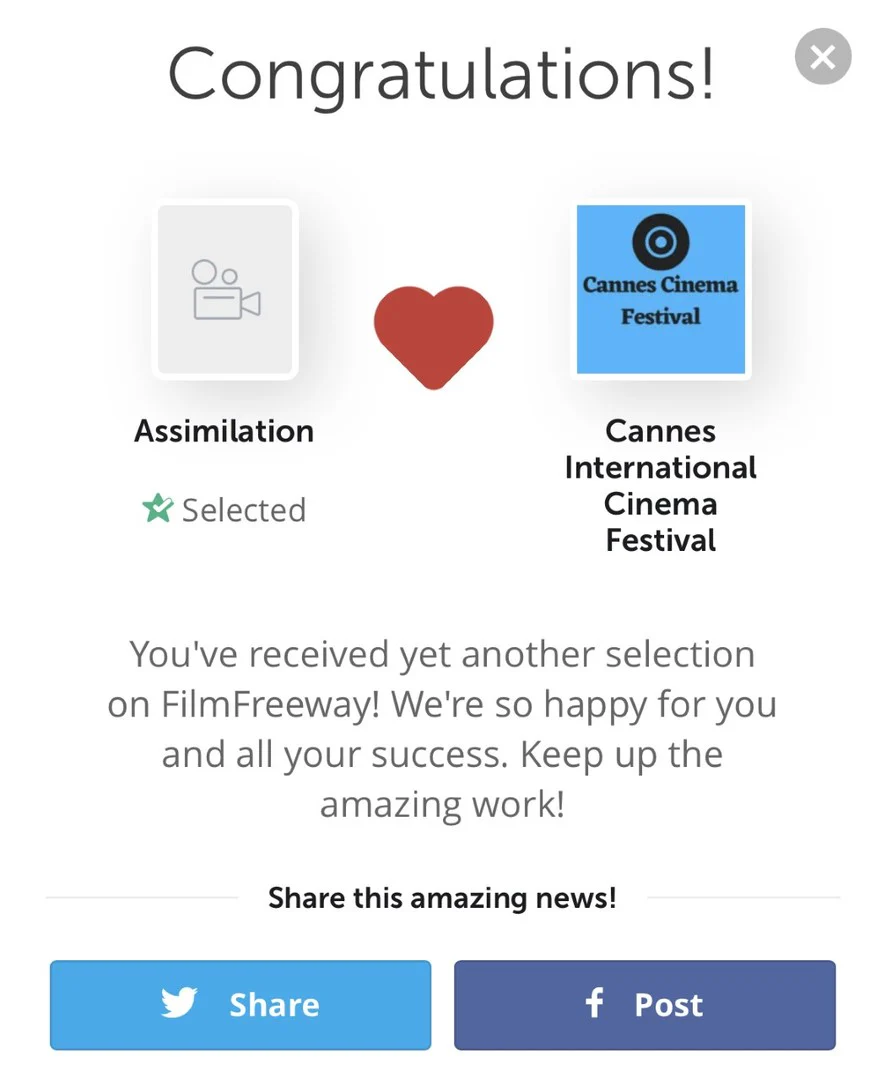 Cannes International Cinema Festival selection notice for Assimilation