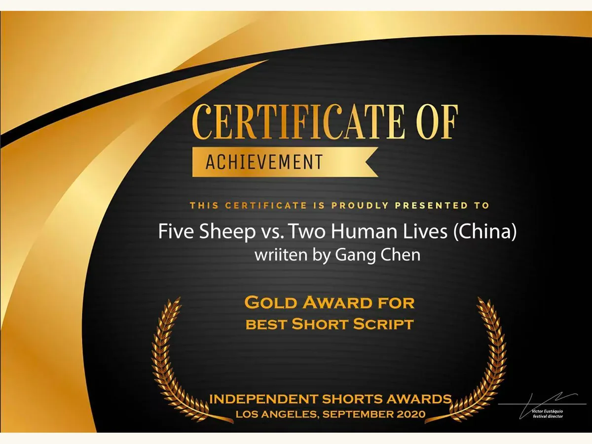 Independent Shorts Awards Gold Award for Five Sheep Versus Two Human Lives