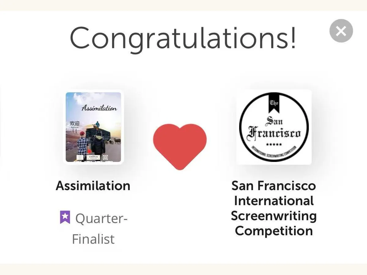 San Francisco International Screenwriting Competition quarter-finalist recognition for Assimilation
