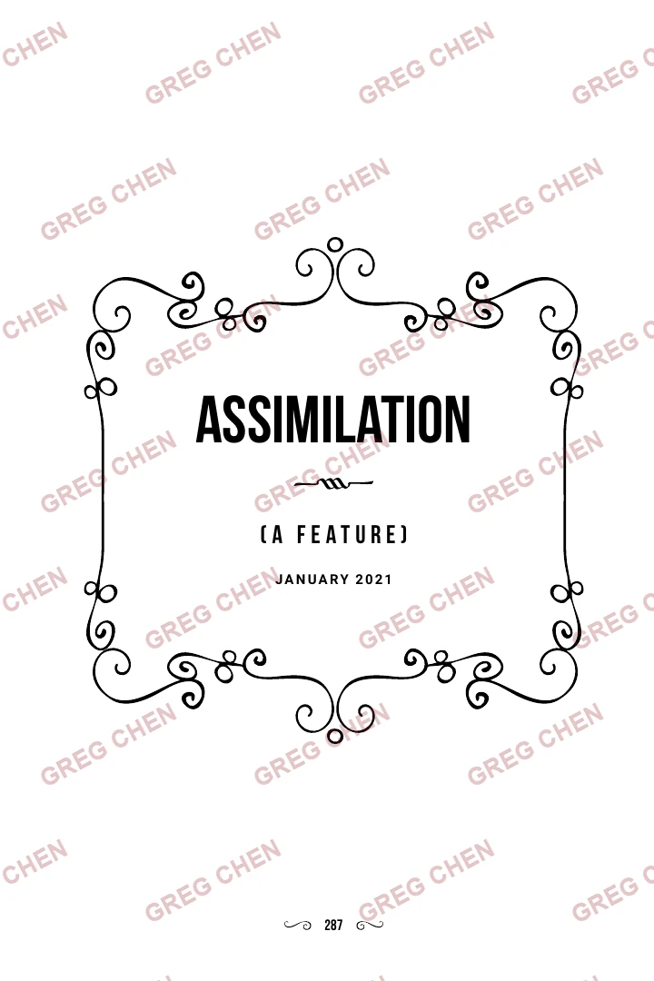 Page 1 excerpt from Assimilation, watermarked GREG CHEN