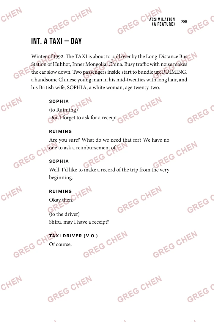 Page 3 excerpt from Assimilation, watermarked GREG CHEN
