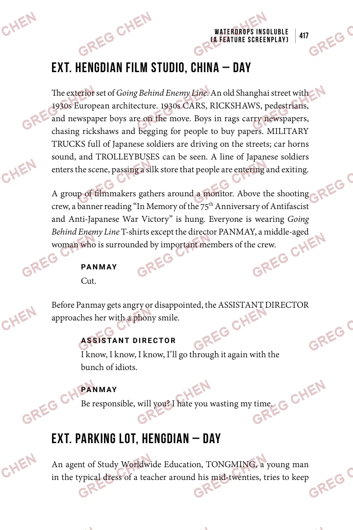 Page 3 excerpt from Waterdrops Insoluble, watermarked GREG CHEN